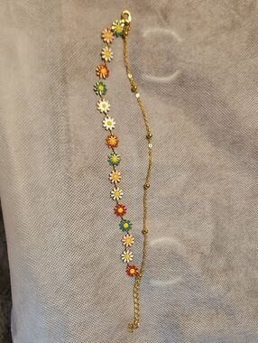 Gold-Tone Multicolor Daisy Chain Double Bracelet - Floral Enamel Accent
